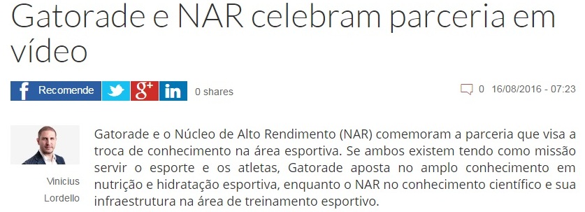 Gatorade e NAR celebram parceria em vídeo